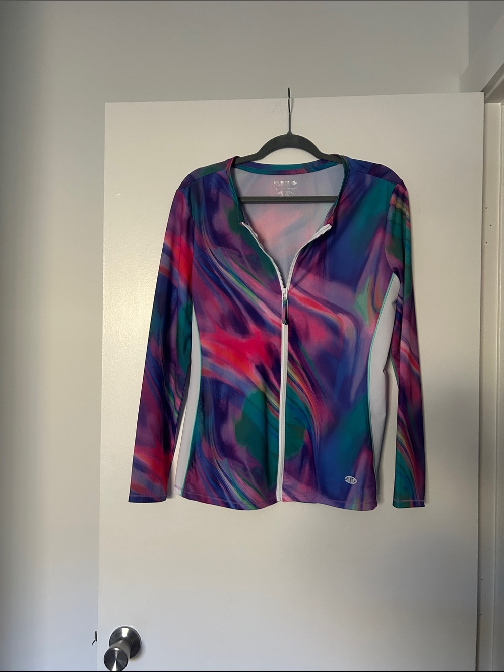 Reel Legends Multicolor Abstract Zip-Front Top in Purple, Teal & Pink